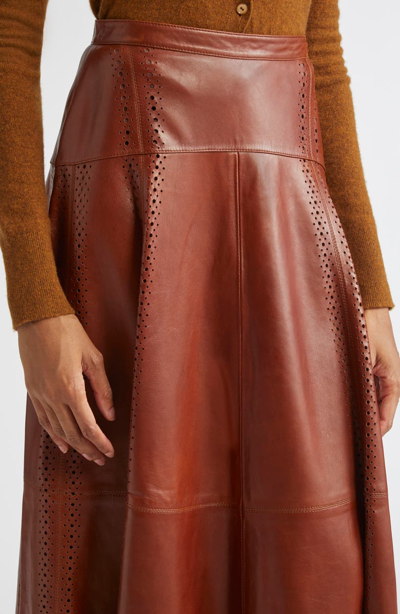 Ulla Johnson Aninda Eyelet Trim Leather A-Line Skirt, Alternate, color, Wenge