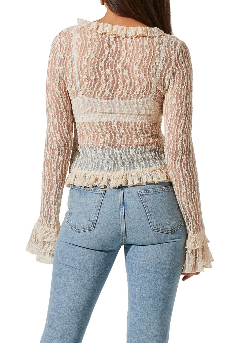 Lace Front Tie Bed Jacket, Alternate, color, CREAM