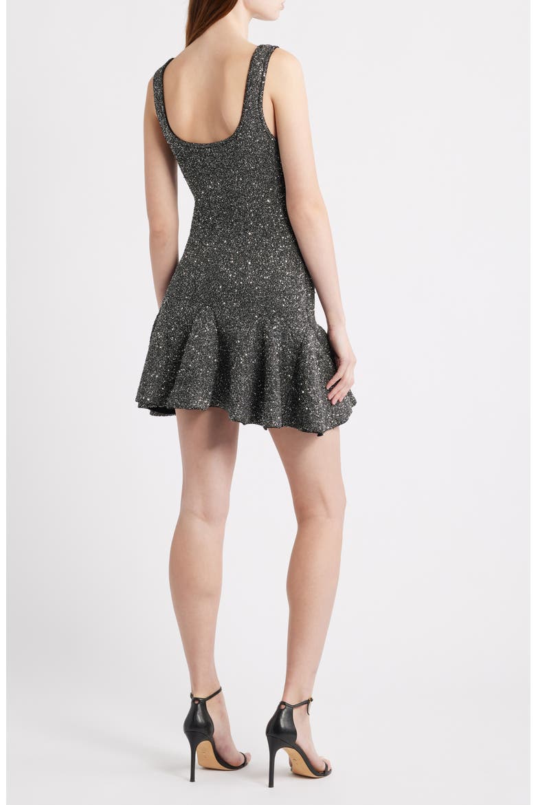 Sarajane Metallic Flounce Hem Minidress, Alternate, color, BLACK