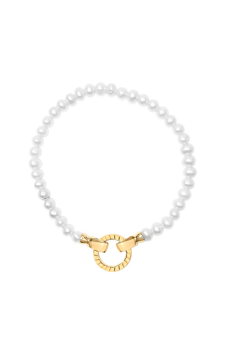 18K Yellow Gold Vermeil Pearl Infinity Lock Tennis Bracelet, Alternate, color, Yellow Gold over Silver