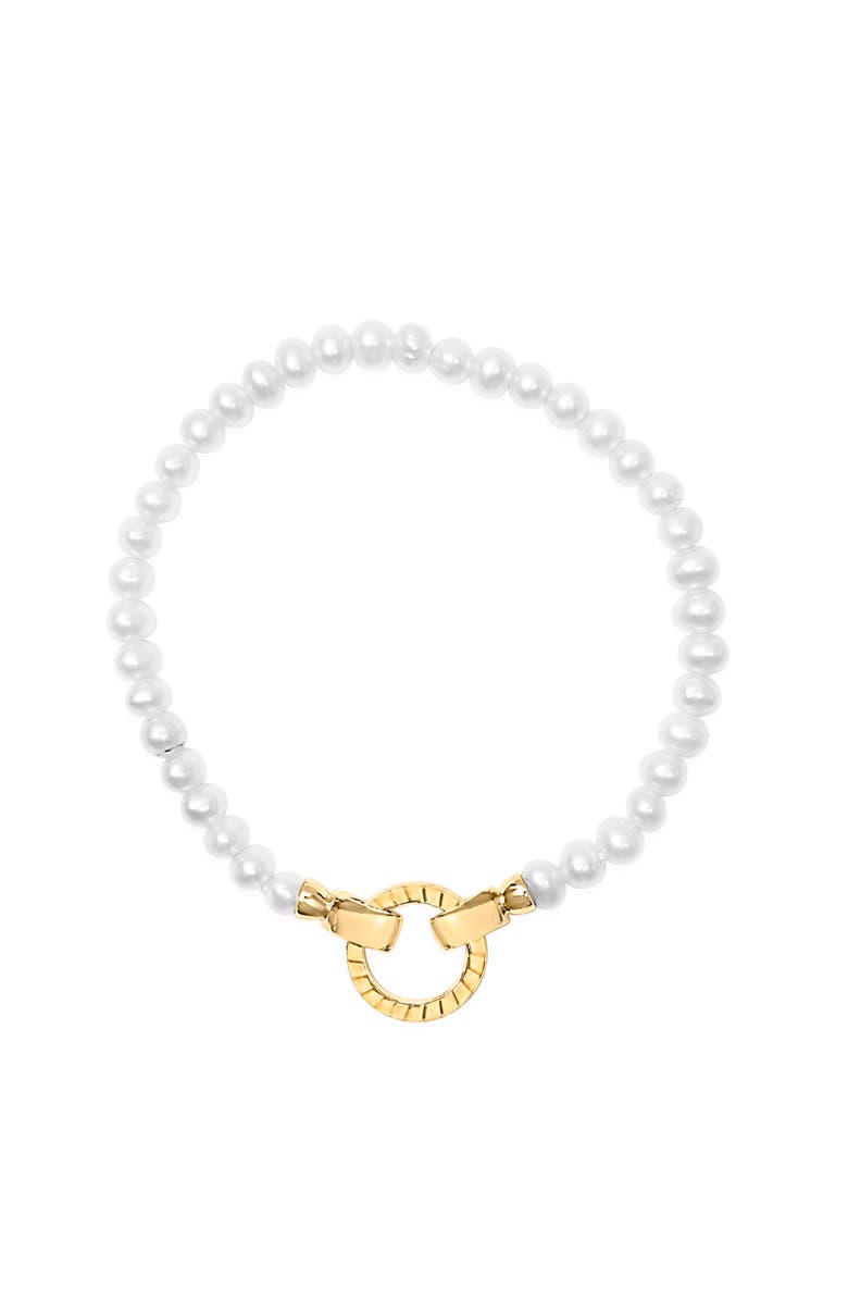 Haus of Brilliance 18K Yellow Gold Vermeil Pearl Infinity Lock Tennis Bracelet, Alternate, color, Yellow Gold Over Silver