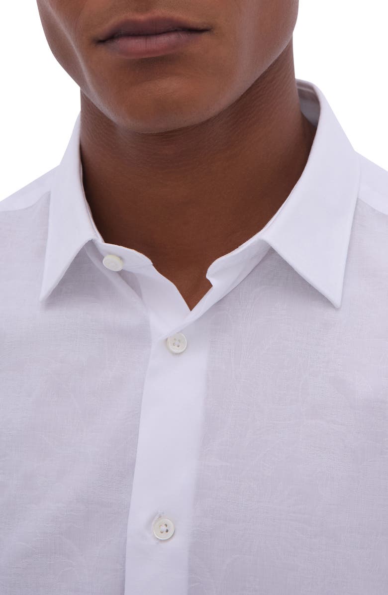 Bugatchi Julian Shaped Fit Stretch Cotton Button-Up Shirt, Alternate, color, White