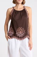 T Tahari Contrast Embroidered Tank