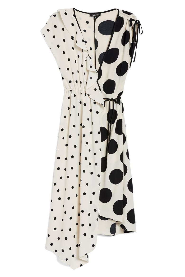Mix Spot Midi Wrap Dress, Alternate, color, WHITE MULTI