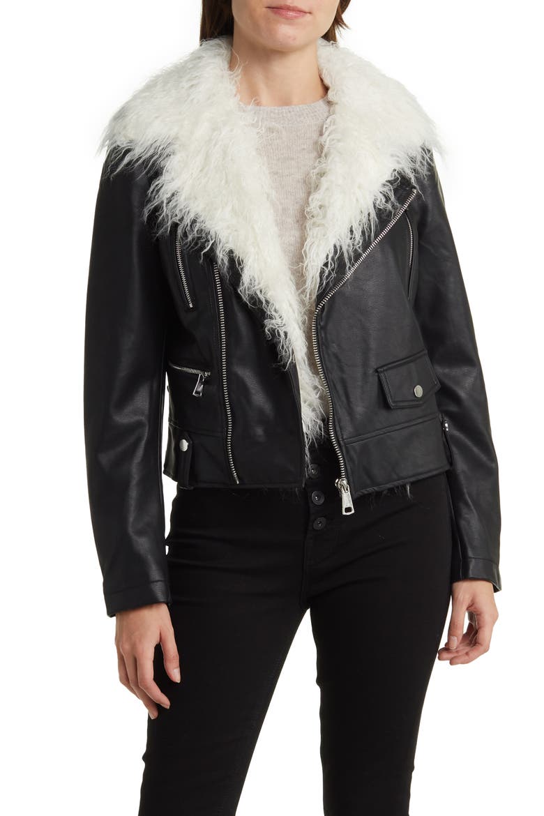 Suren Faux Shag Fur & Leather Jacket, Main, color, BLACK