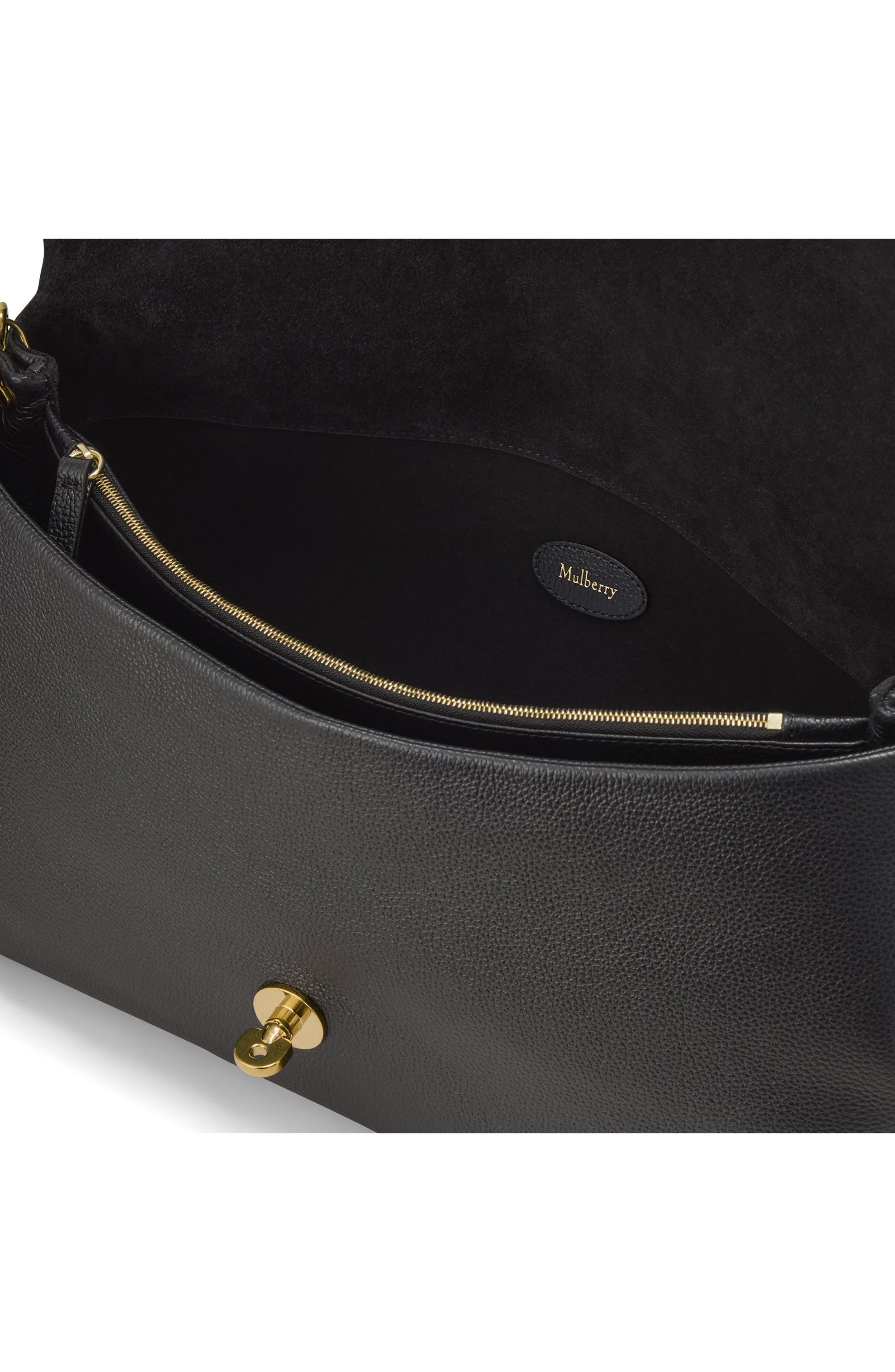 Large Delilah Leather Flap Shoulder Bag, Alternate, color, BLACK