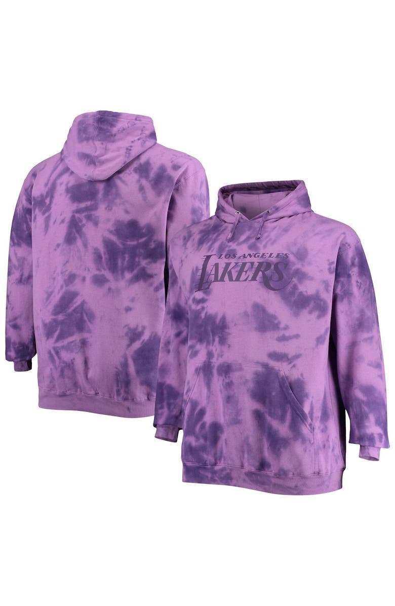 FANATICS Men's Fanatics Branded Purple Los Angeles Lakers Big & Tall Wordmark Cloud-Dye Pullover Hoodie, Main, color, Purple