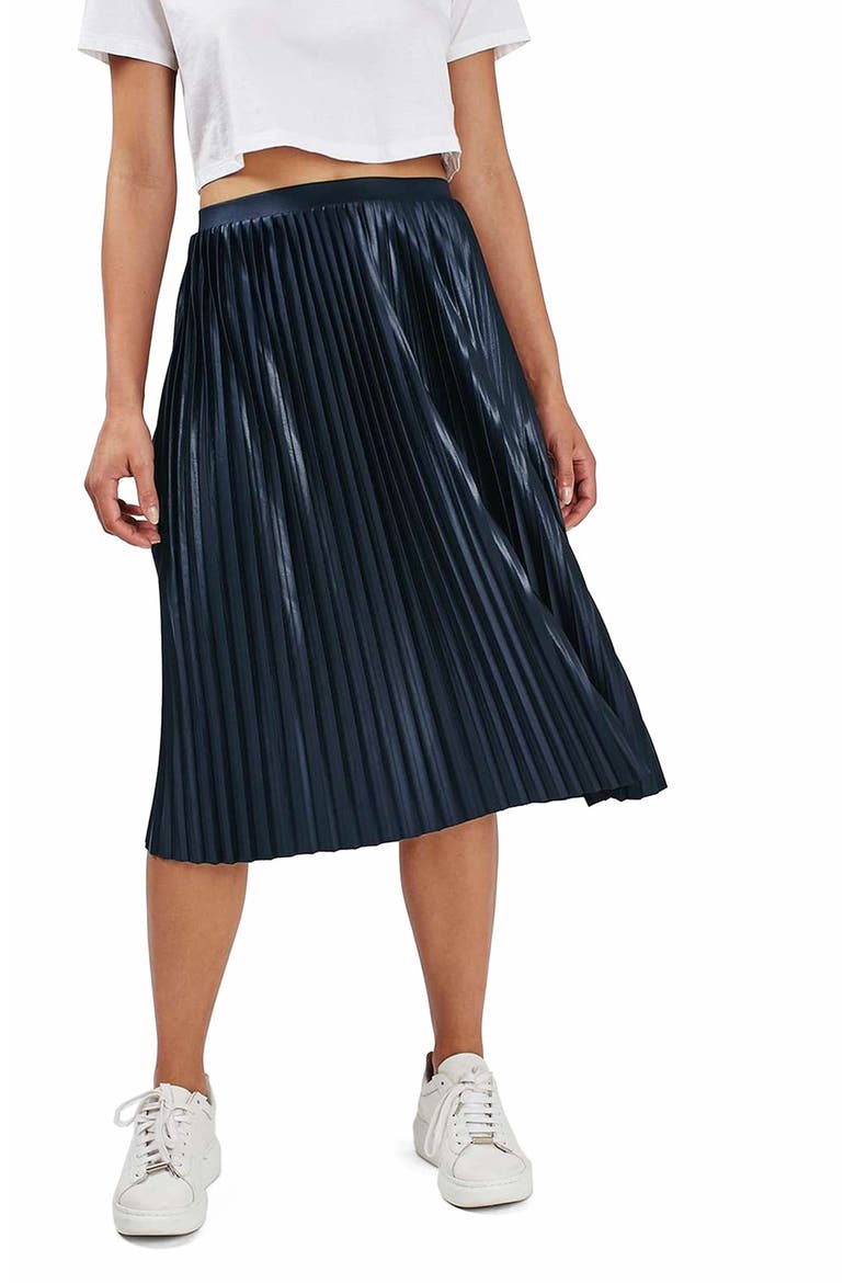 Pleat Jersey Midi Skirt, Main, color, NAVY BLUE