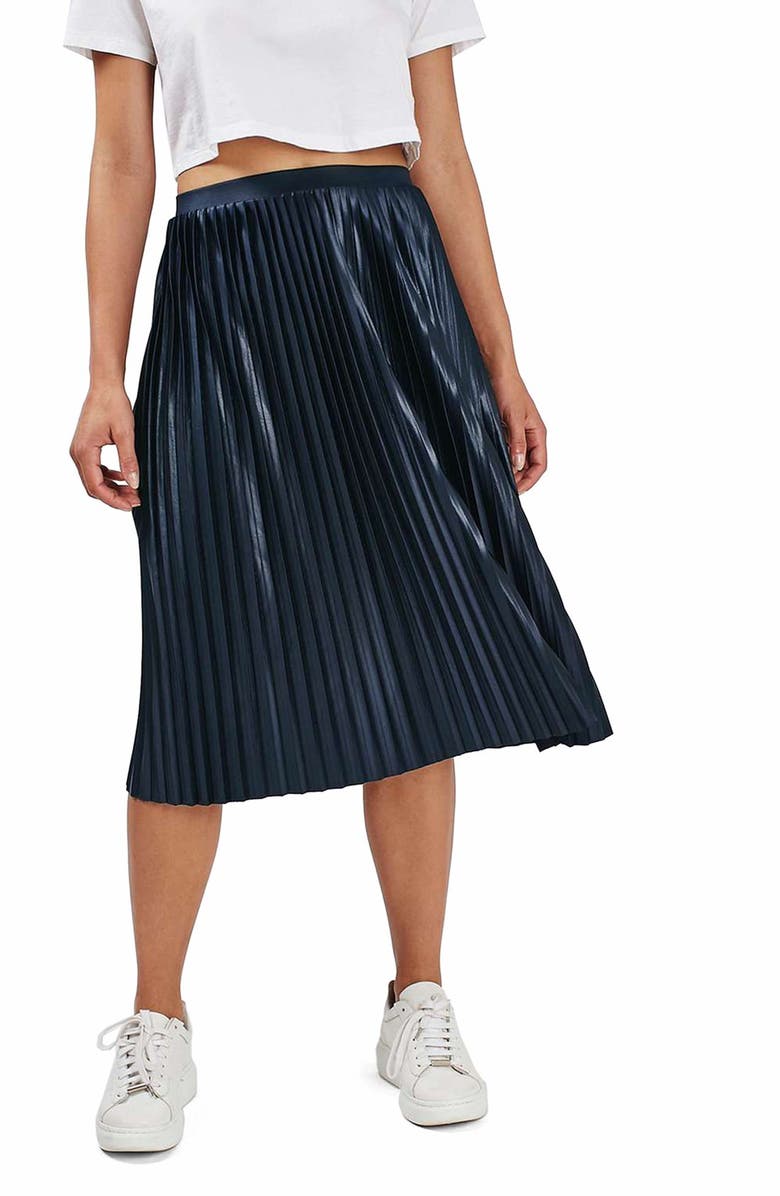 Topshop Pleat Jersey Midi Skirt, Main, color,