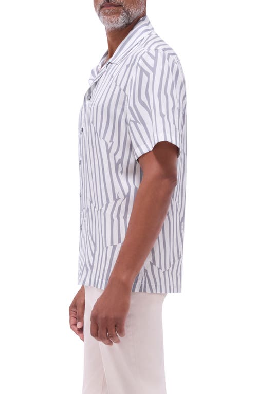 Bugatchi Jackson Stripe Lyocell Camp Shirt In Zinc