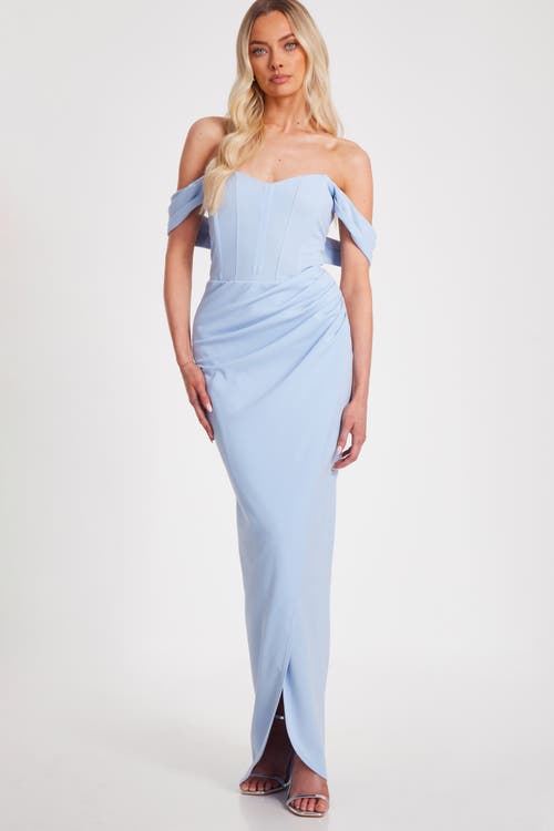 Quiz Corset Detail Scuba Crepe Maxi In Pale Blue
