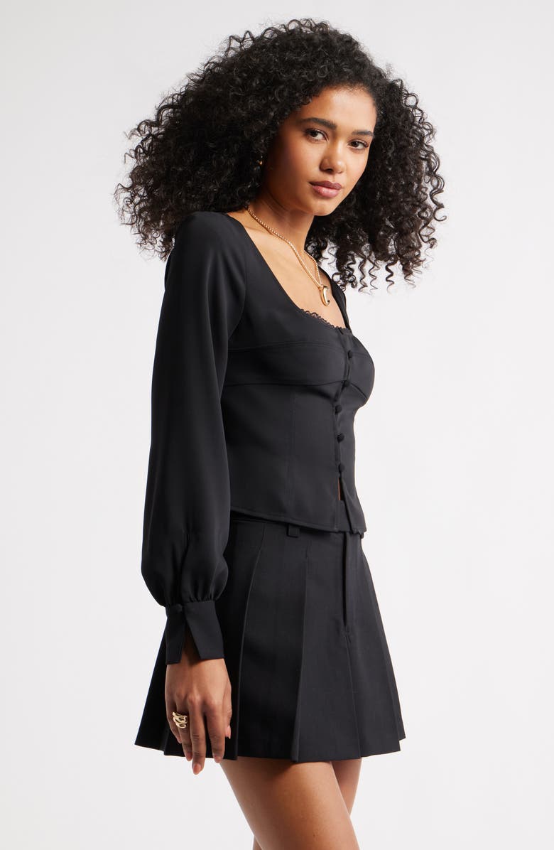 Open Edit Matte Satin Corset Top, Alternate, color, Black