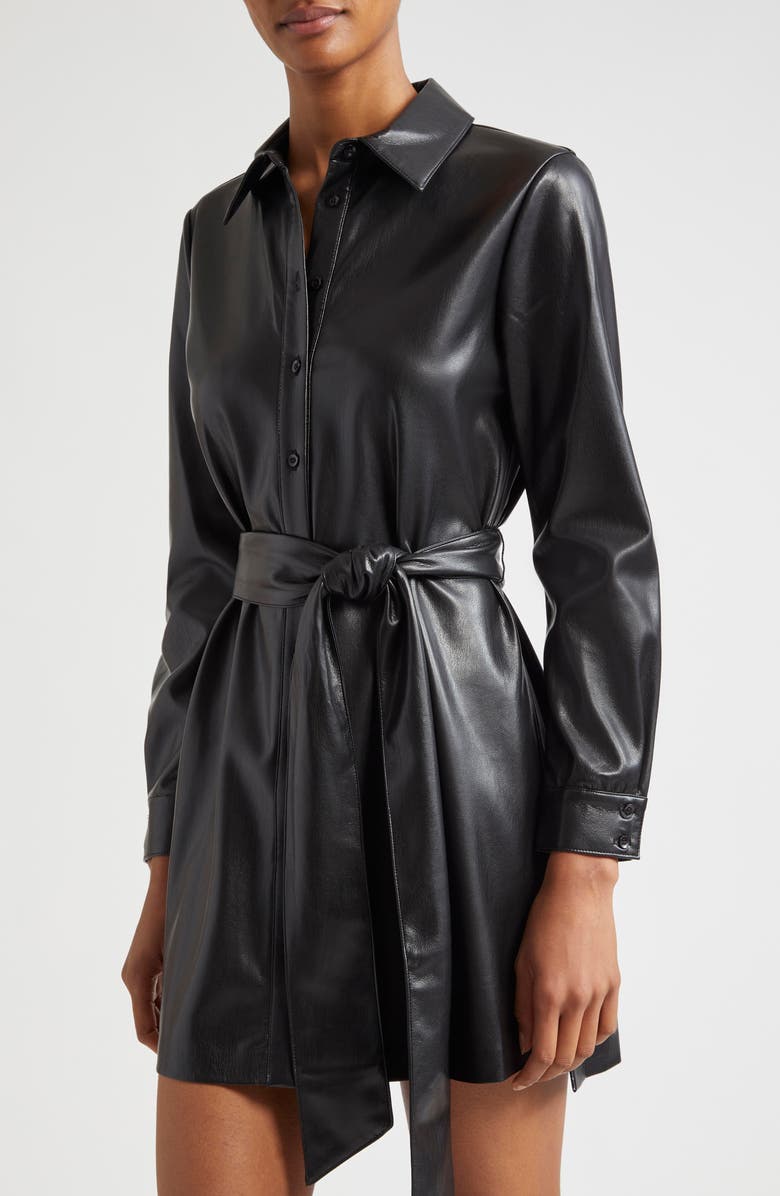 Alice + Olivia Chassidy Belted Faux Leather Shirtdress, Alternate, color, 