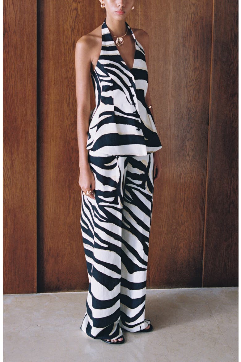 Zebra Linen & Cotton Wide Leg Pants, Alternate, color, BEIGE