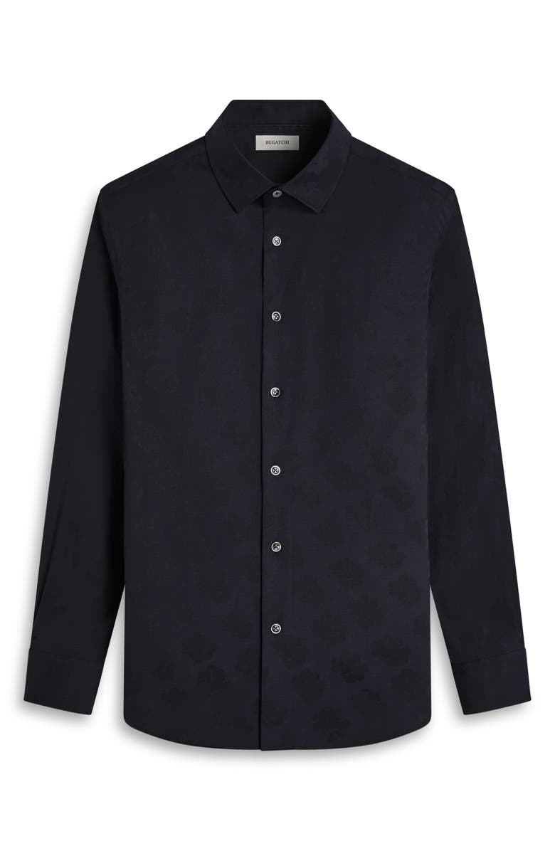 Bugatchi Julian Shaped Fit Black Stretch Cotton Jacquard Button-Up Shirt, Alternate, color, Black