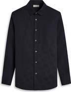 Bugatchi Julian Shaped Fit Black Stretch Cotton Jacquard Button-Up Shirt