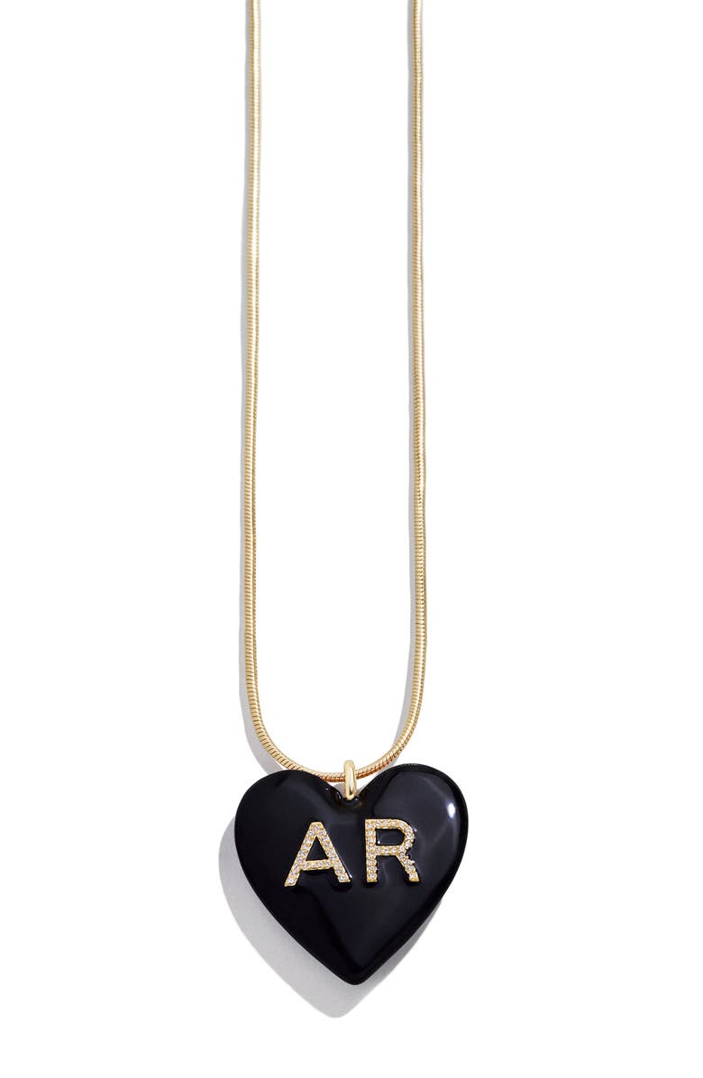 BaubleBar Custom Initial Enamel Heart Pendant, Main, color, Black
