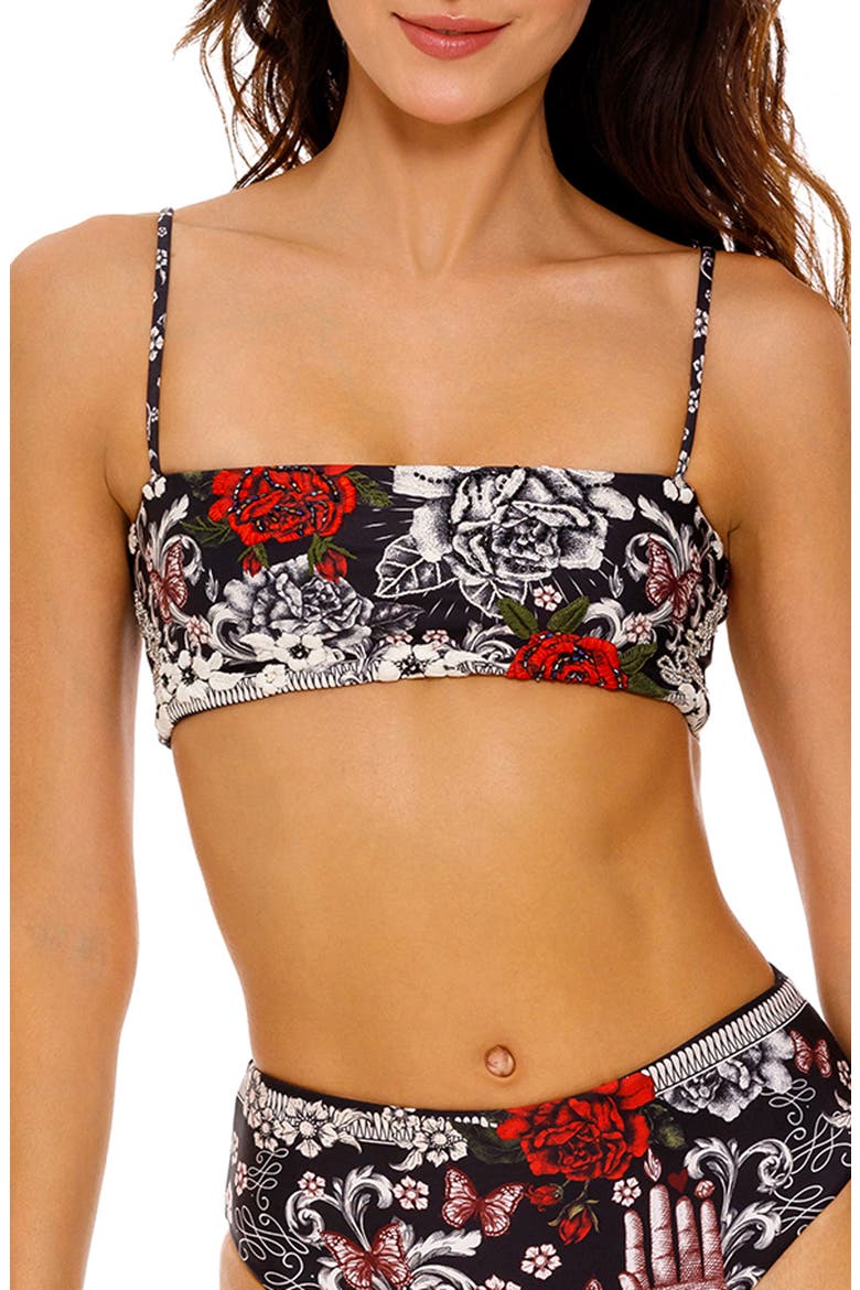 Brietta Thorn Embroidered Bikini Top, Main, color, BLACK MULTICOLOR