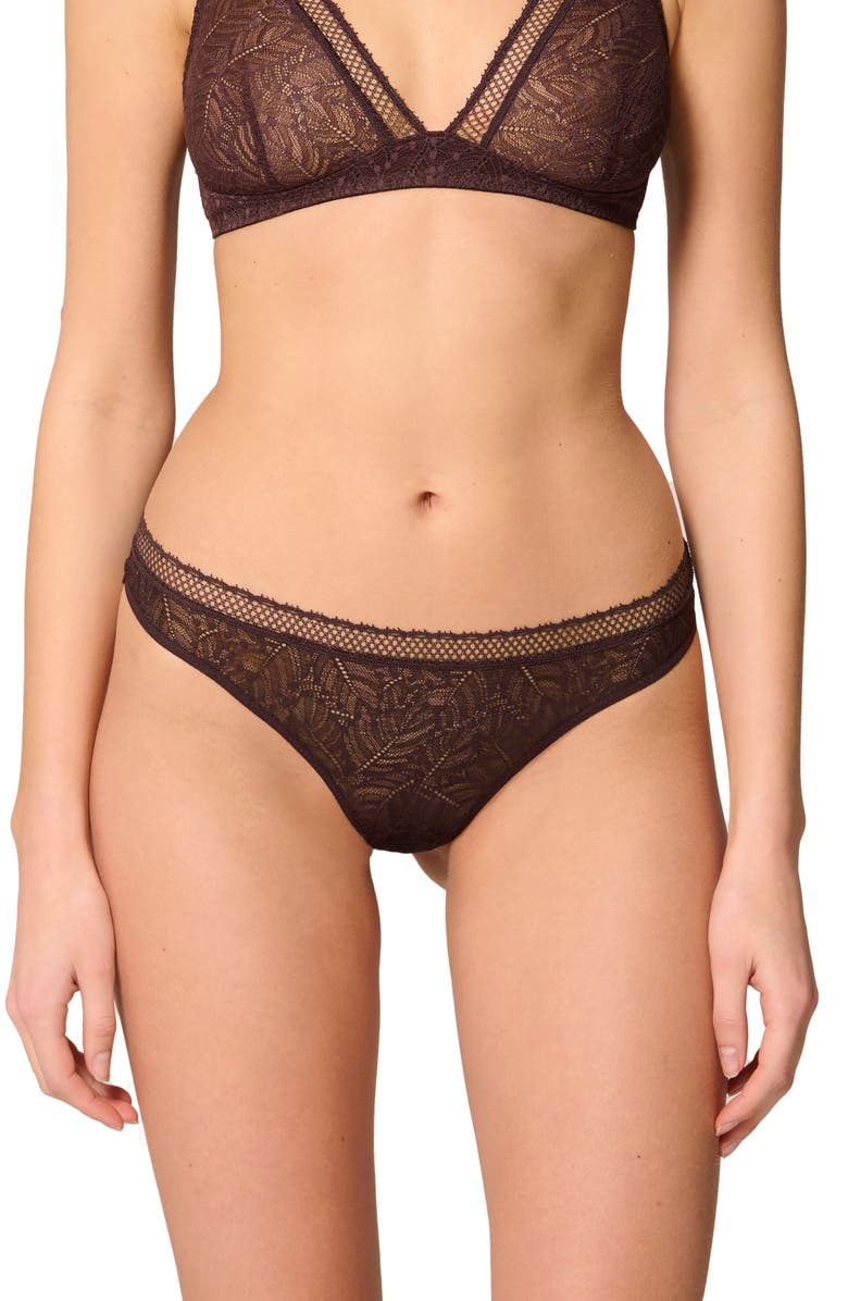 Simone Perele Comete Lace Tanga, Main, color, Dark Brown