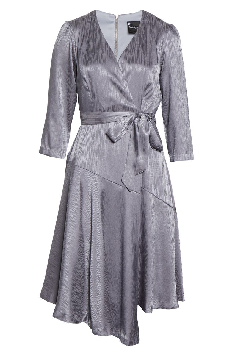 Maison Tara Jacquard Asymmetrical Faux Wrap Dress, Alternate, color, 