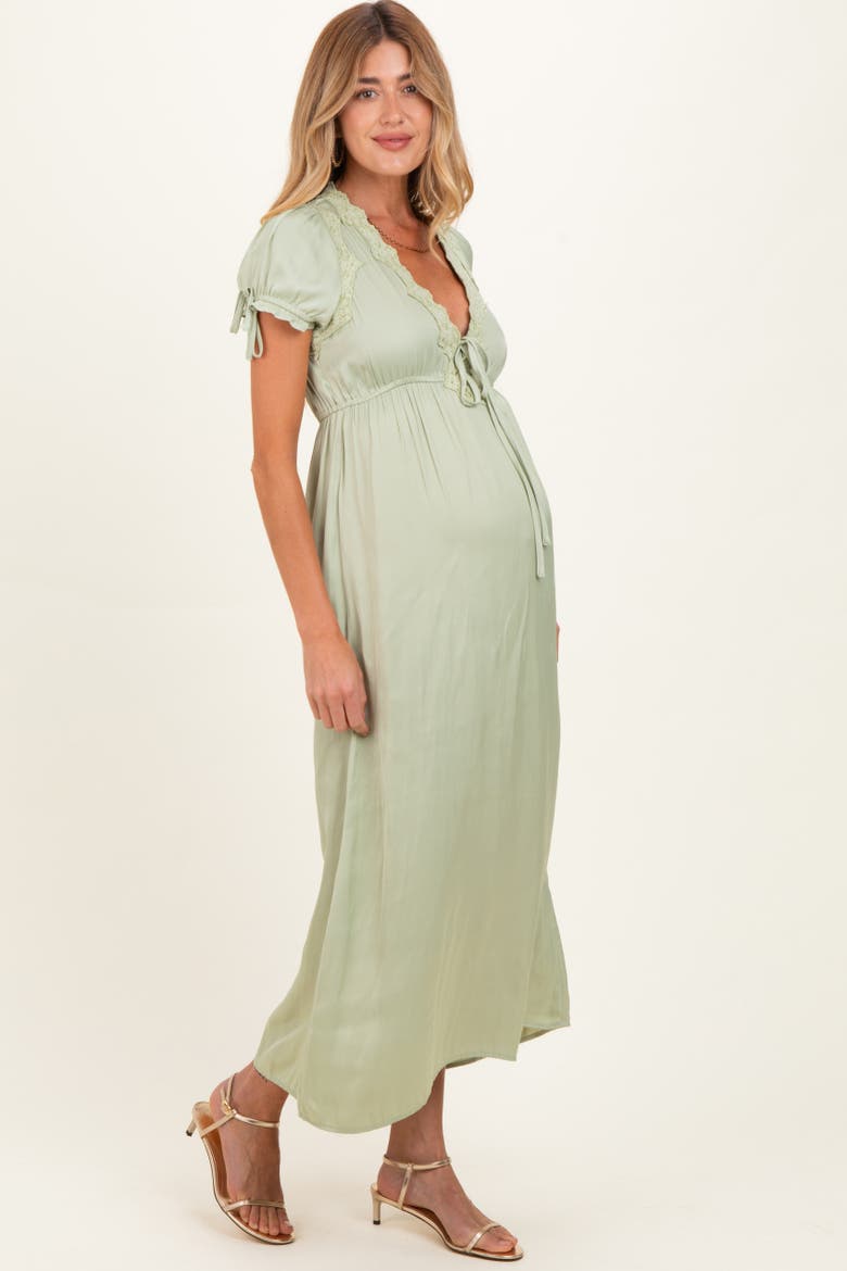 Satin Lace Detail Maxi Dress, Alternate, color, Light Olive