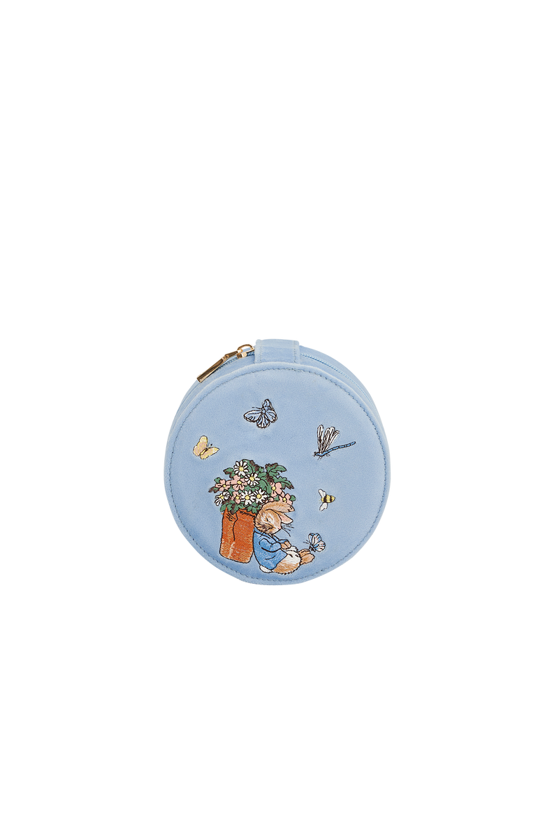 x Peter Rabbit Blue Velvet Embroidered Circle Jewellery Box, Main, color, Light Blue