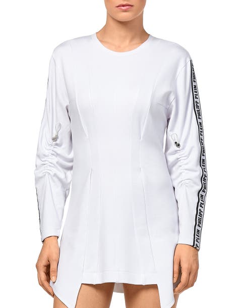 Logo Detail Asymmetric Wool Blend Dress Women