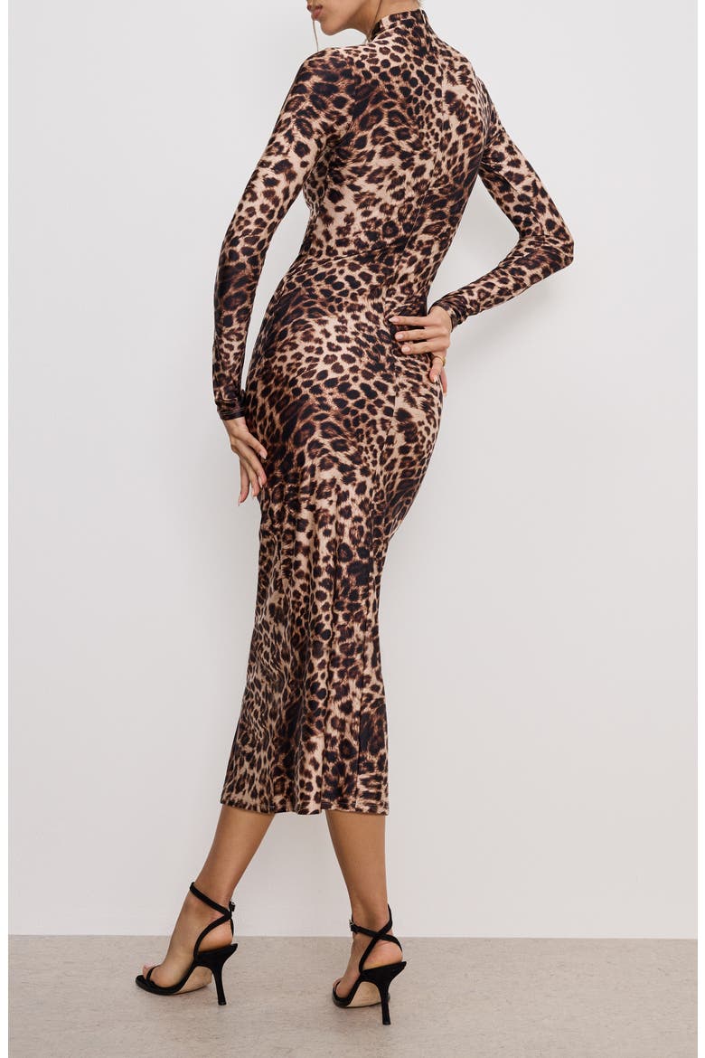 Funnel Neck Long Sleeve Body-Con Midi Dress, Alternate, color, FIERCE LEOPARD001
