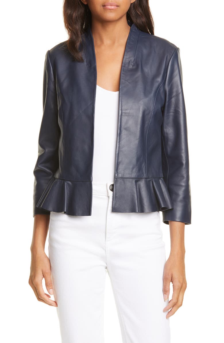 Ted Baker London Febbe Peplum Leather Jacket, Main, color, 