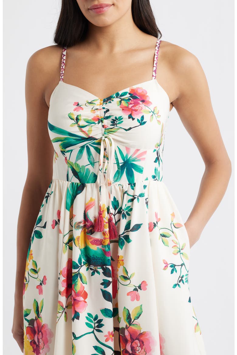 Floral Border Print Midi Dress, Alternate, color, IVORY MULT