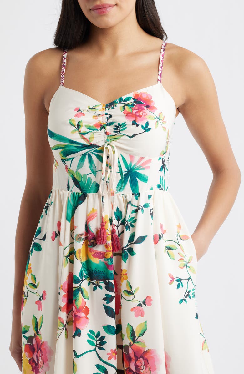Eliza J Floral Border Print Midi Dress, Alternate, color, Ivory Mult