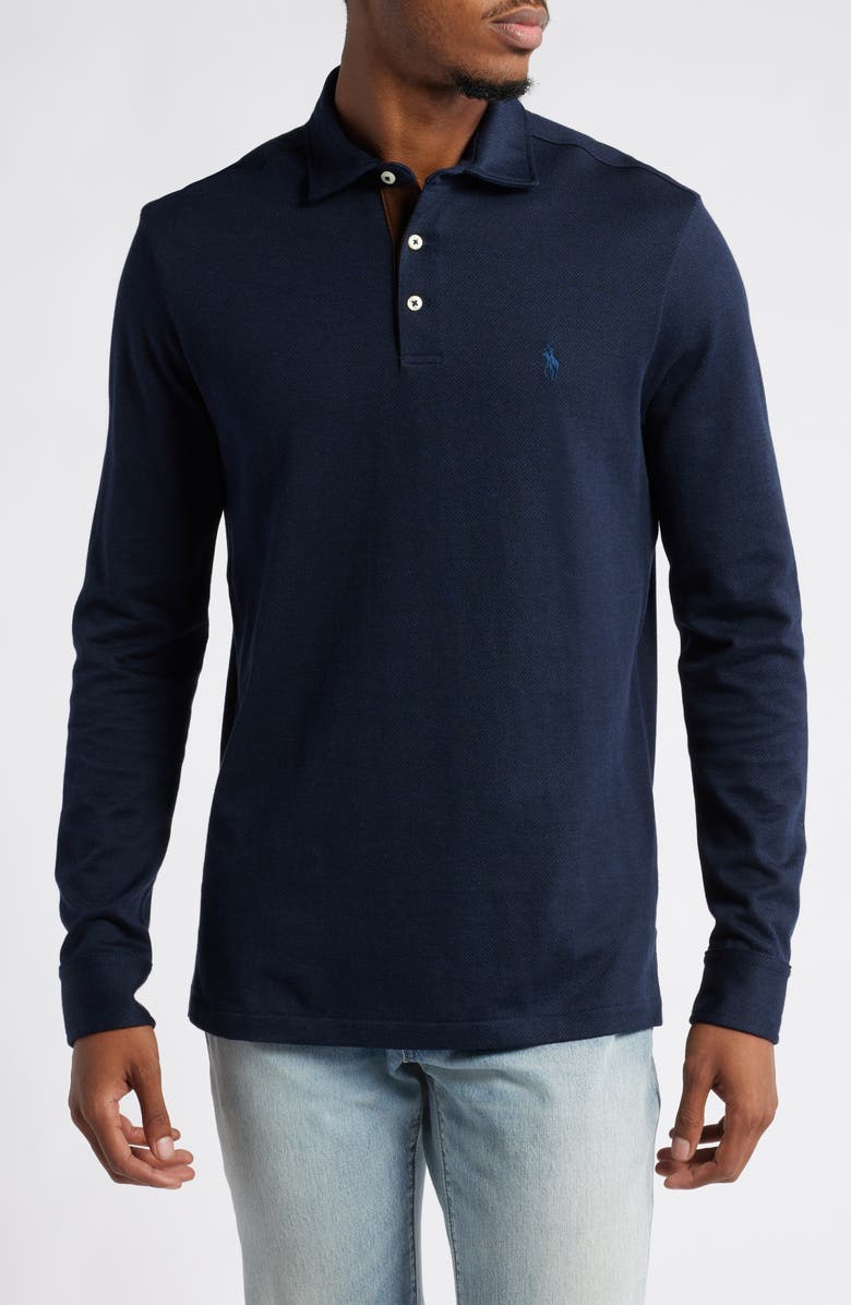 Polo Ralph Lauren Long Sleeve Herringbone Jacquard Polo, Main, color,