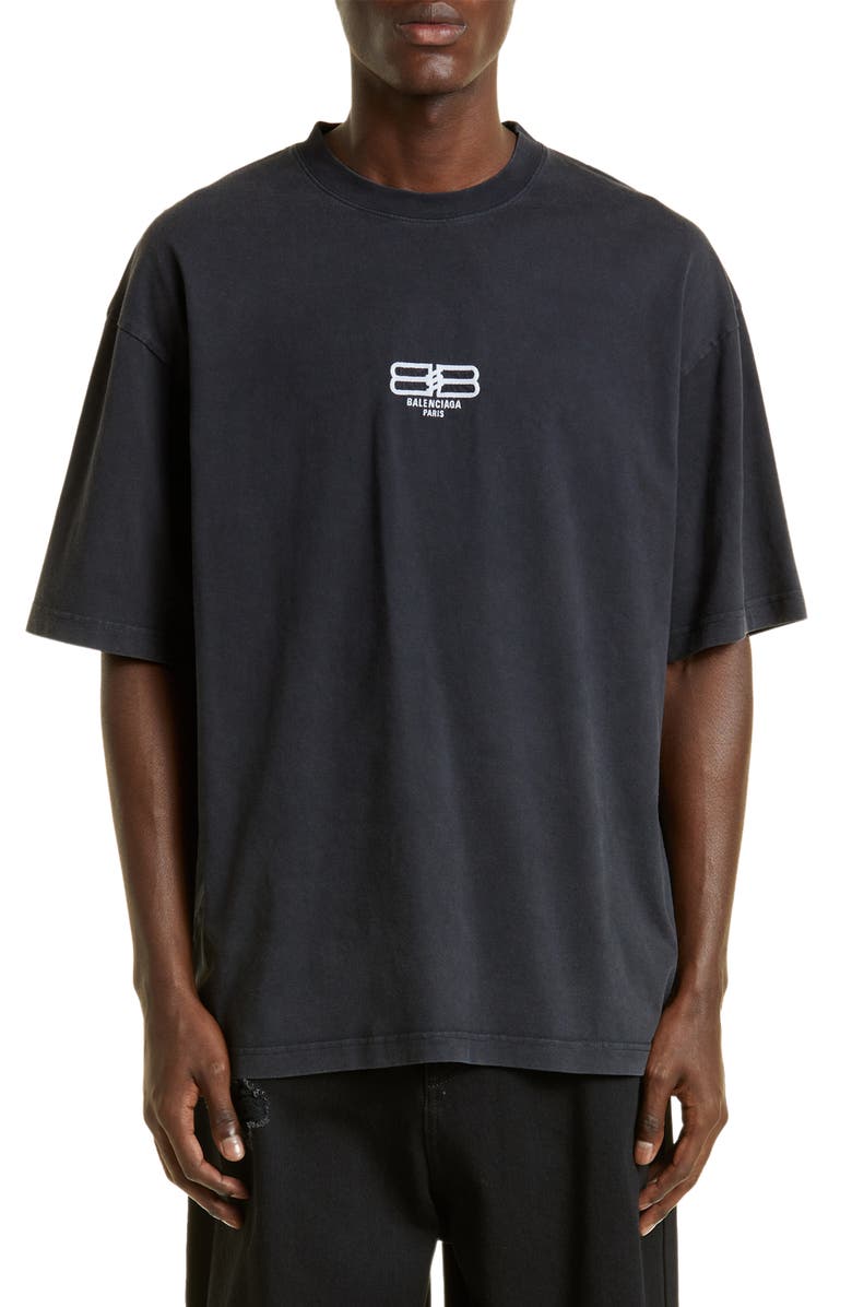 Balenciaga Men's License Logo Cotton T-Shirt, Main, color, 