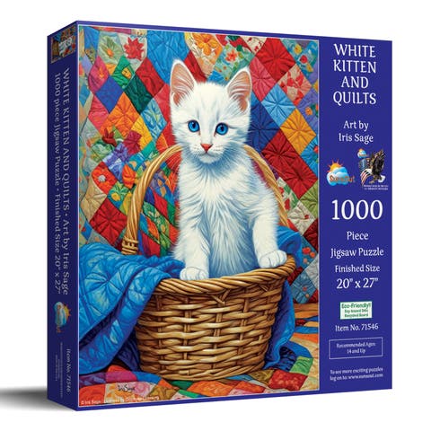 White Kitten and Quilts 1000 piece Jigsaw Puzzle for Adults