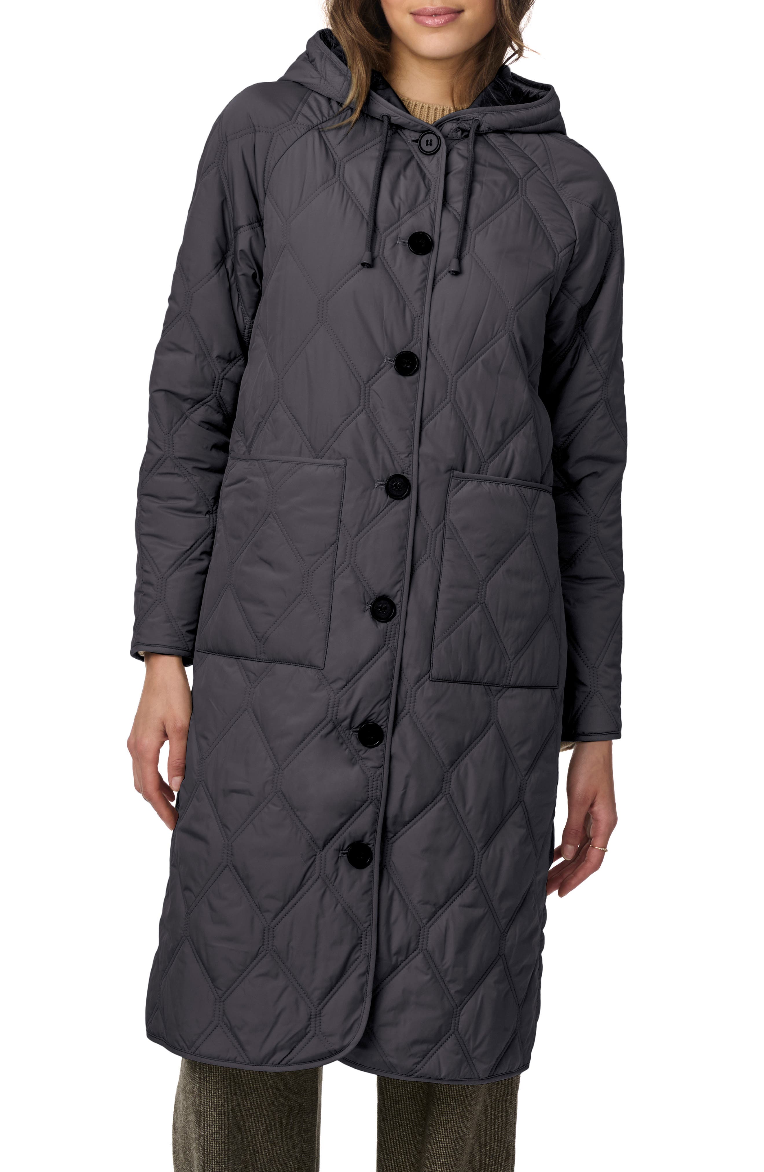 Bernardo Diamond Quilted Hooded Coat