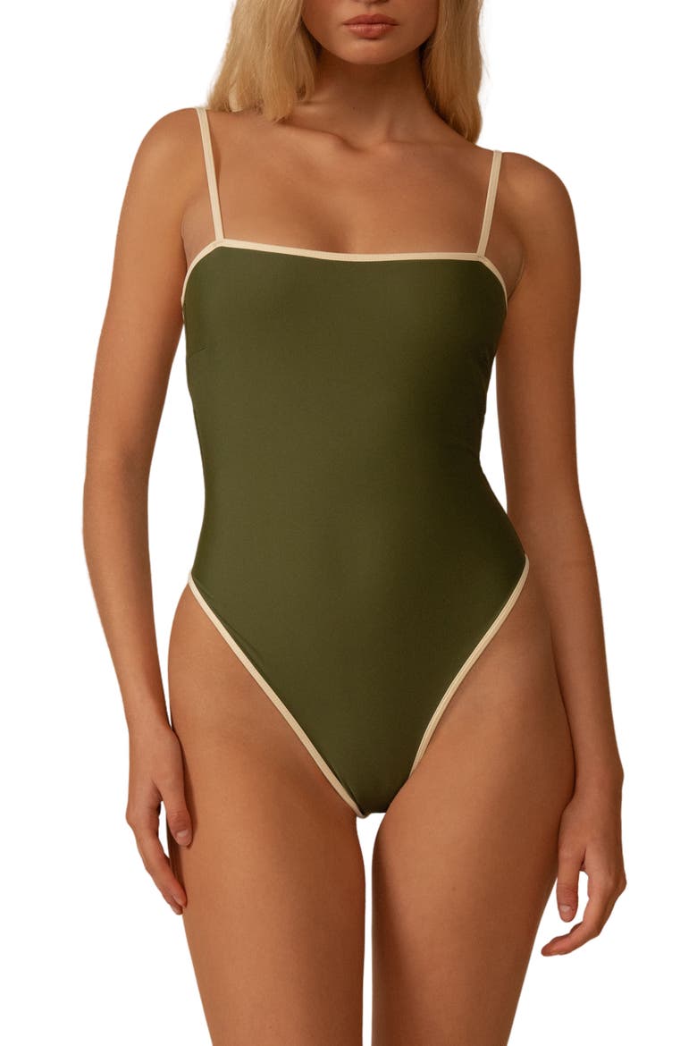 Jacelyn Binded One-Piece Swimsuit, Main, color, OLIVE CREAM BINDED