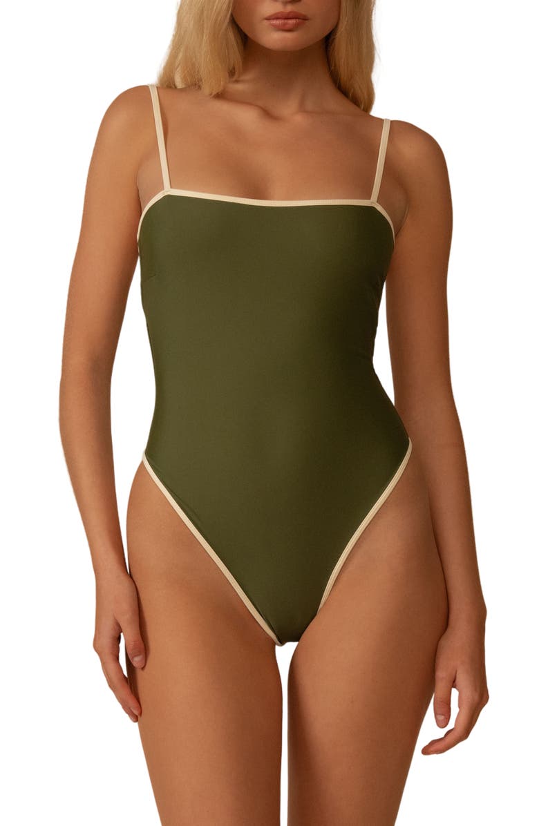 MONTCE Jacelyn Binded One-Piece Swimsuit, Main, color, Olive Cream Binded