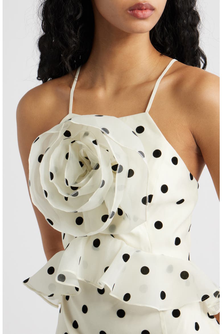 Remy Polka Dot Rosette Ruffle Minidress, Alternate, color, CREAM BLACK