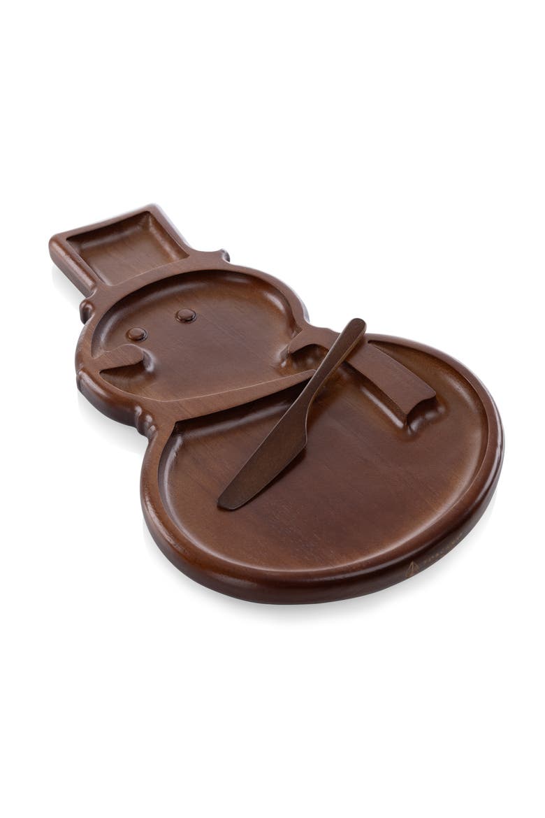 Reversible Snowman Sectioned Serving Tray with Knife, Main, color, Stained Parawood