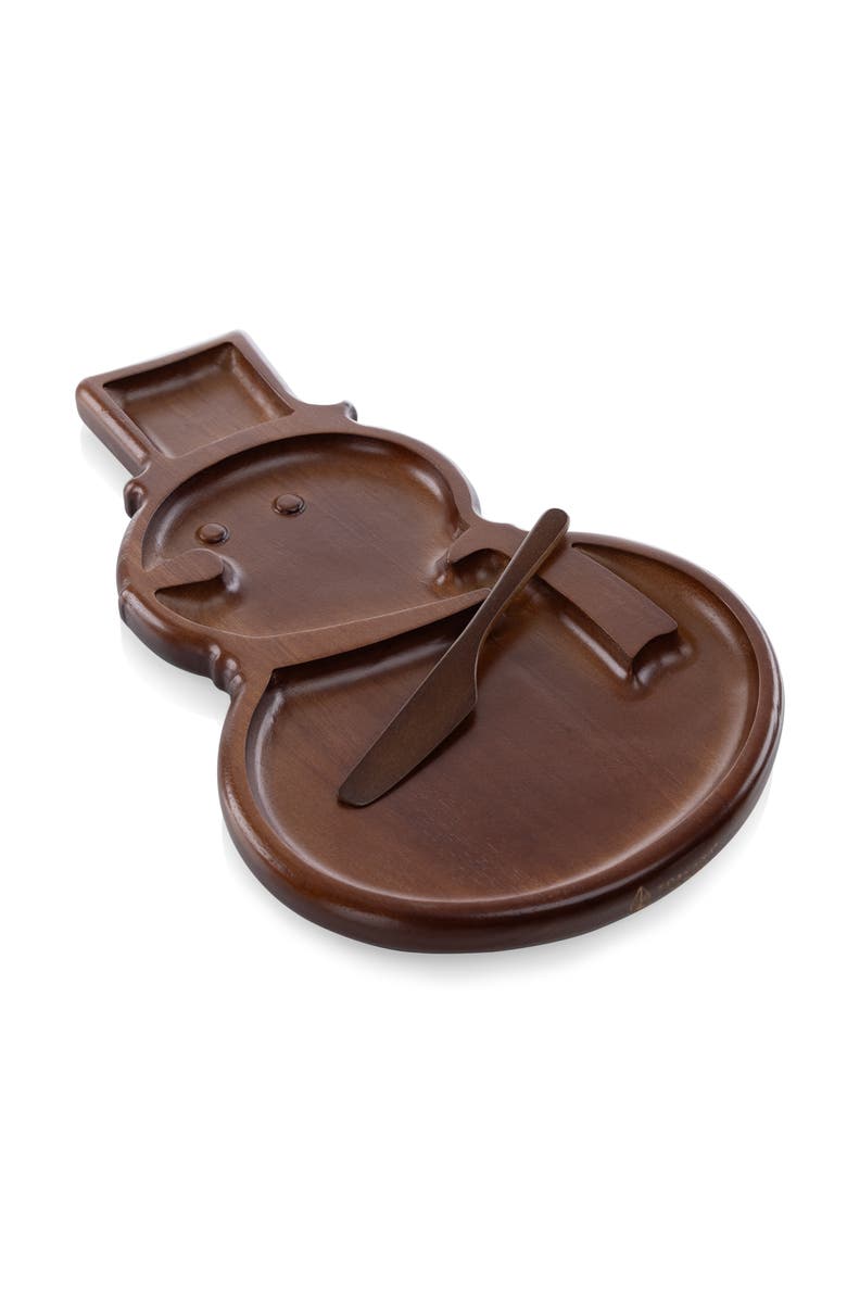 Toscana Reversible Snowman Sectioned Serving Tray with Knife, Main, color, Stained Parawood