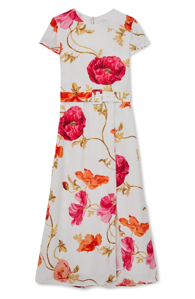 Reiss Lyra Floral Print Belted Maxi Dress, Alternate, color, Ivory/ Pink