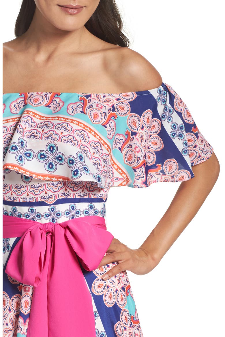 Off the Shoulder Maxi Dress, Alternate, color, ORANGE/ NAVY