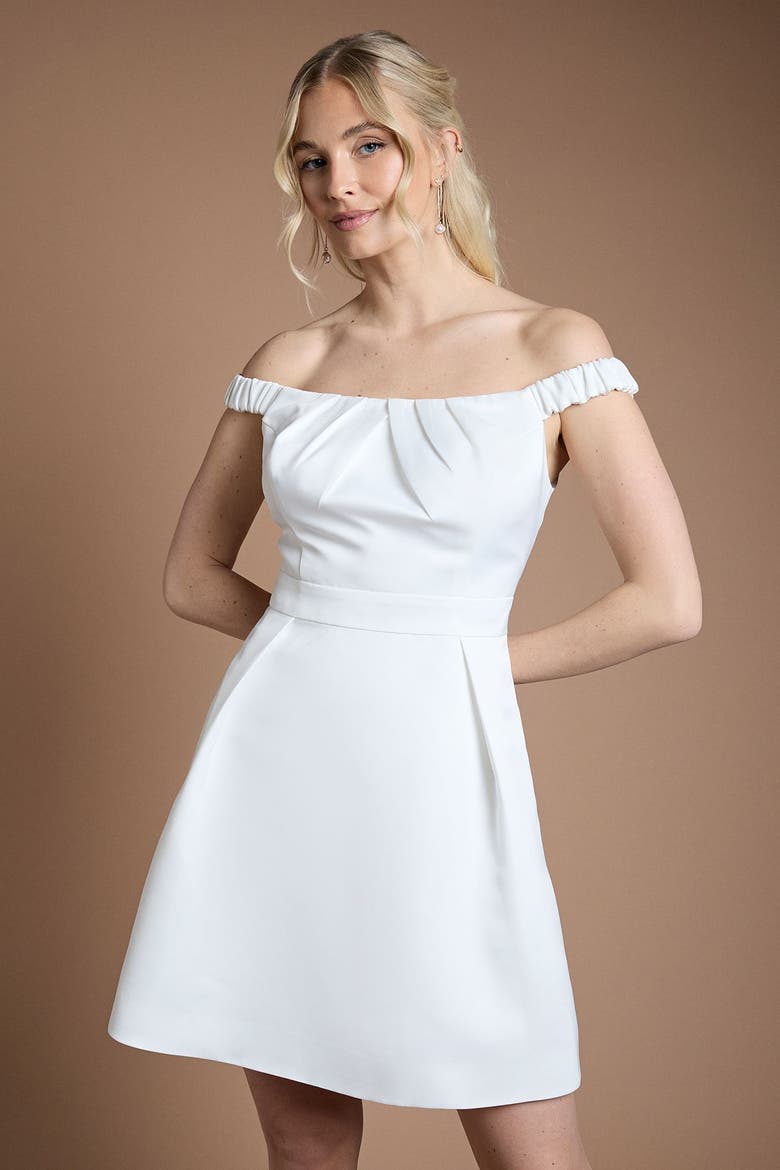 Bardot Bridal Mini Dress, Alternate, color, Ivory