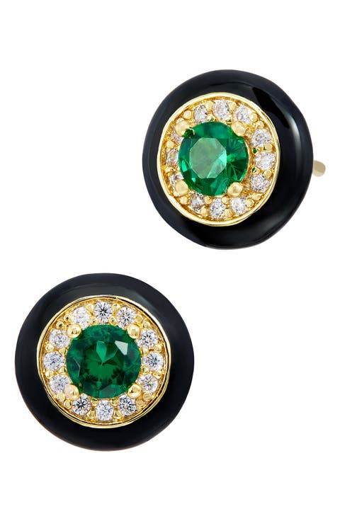 Enamel and Cubic Zirconia Stud Earrings
