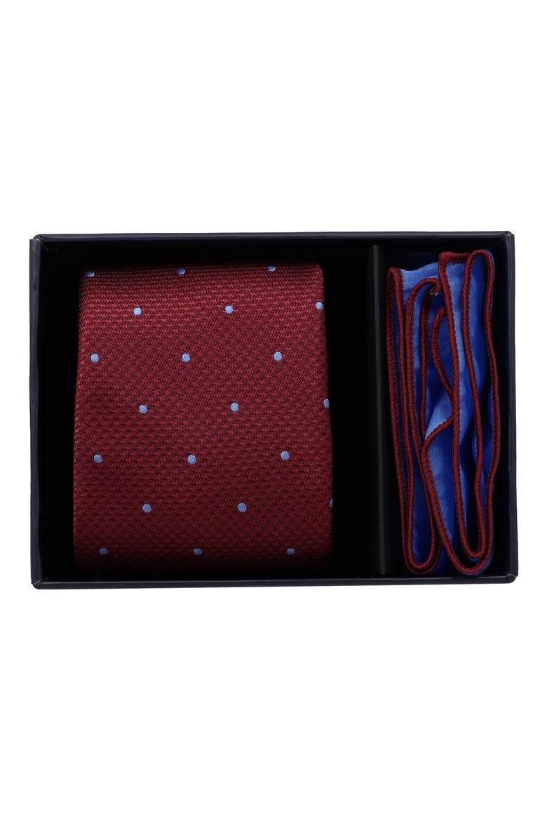 Dot Cotton & Silk Tie & Pocket Square Set, Alternate, color, BRG/ BLUE