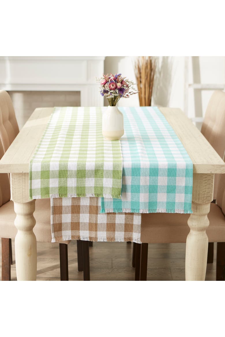 Heavyweight Check Fringed Table Runner, Alternate, color, Bright Green