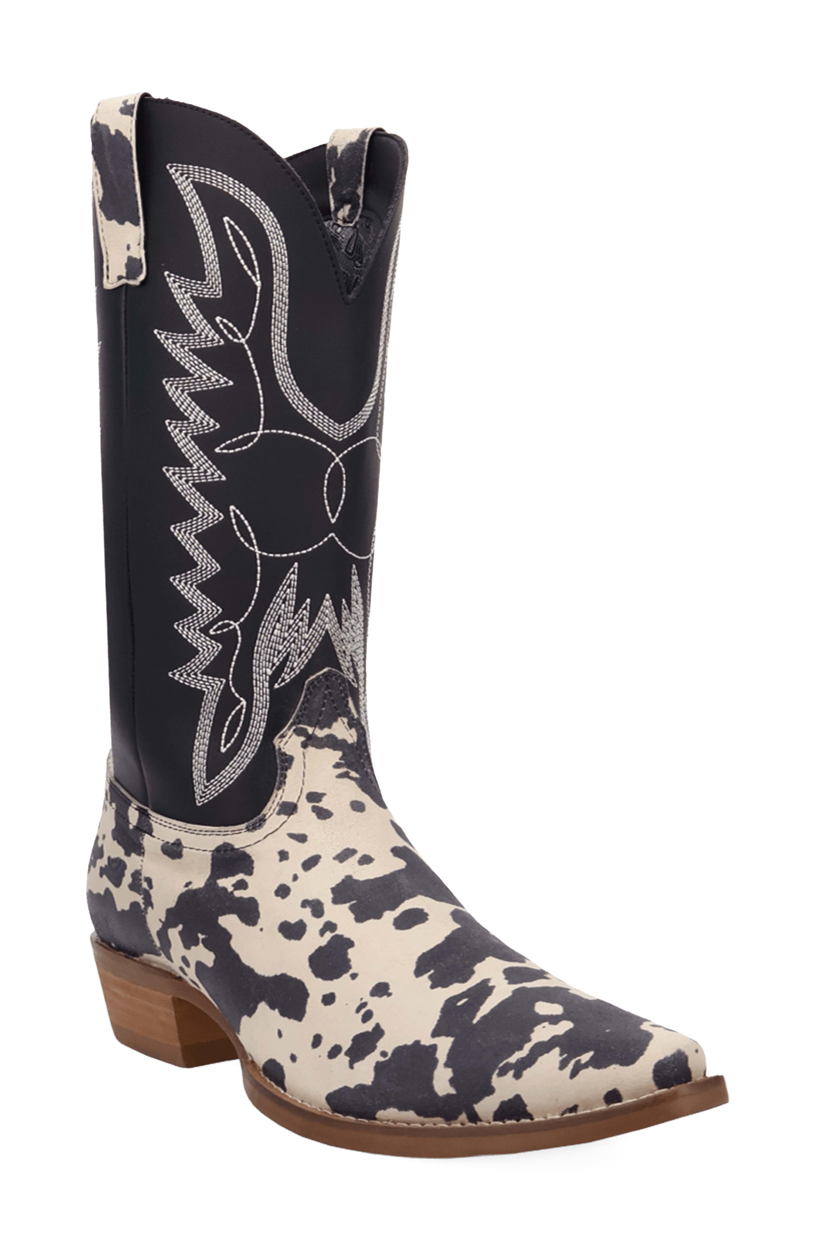 Bulls Eye Western Boot, Main, color, BLACK COW PRINT