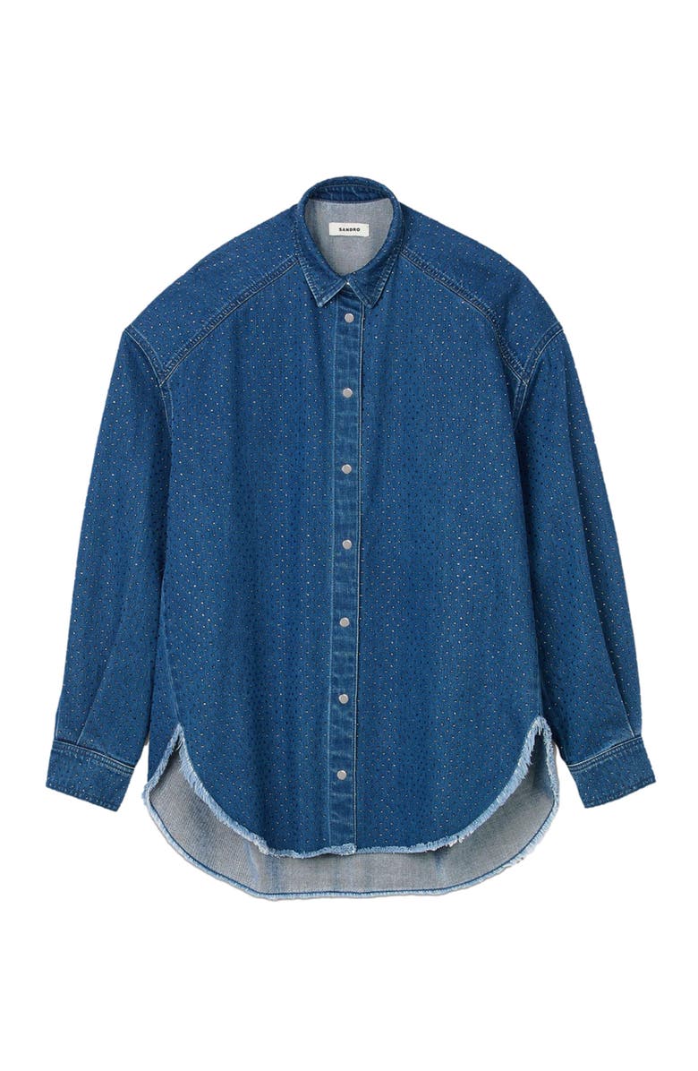SANDRO Denim shirt with rhinestones, Alternate, color, 