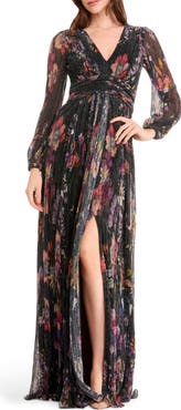 Dress the Population Pauline Metallic Floral Long Sleeve Gown