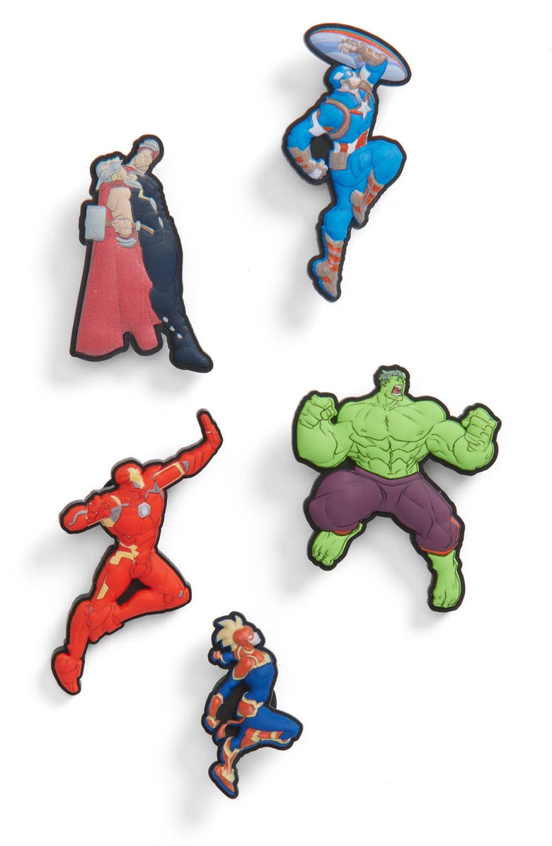 CROCS Kids' Assorted 5-Pack Avengers Hero Jibbitz Shoe Charms, Main, color, White